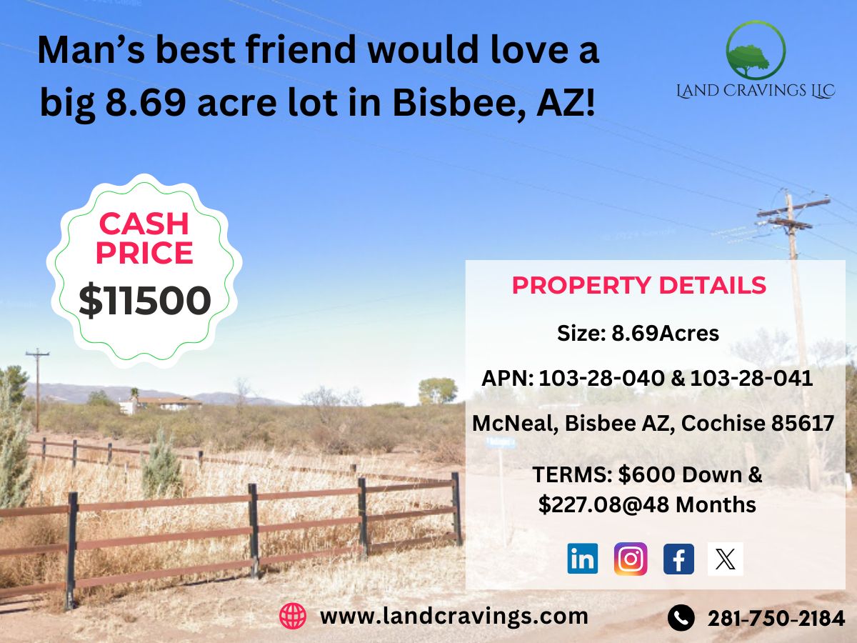 Man’s best friend would love a big 8.69 acre lot in Bisbee, AZ!